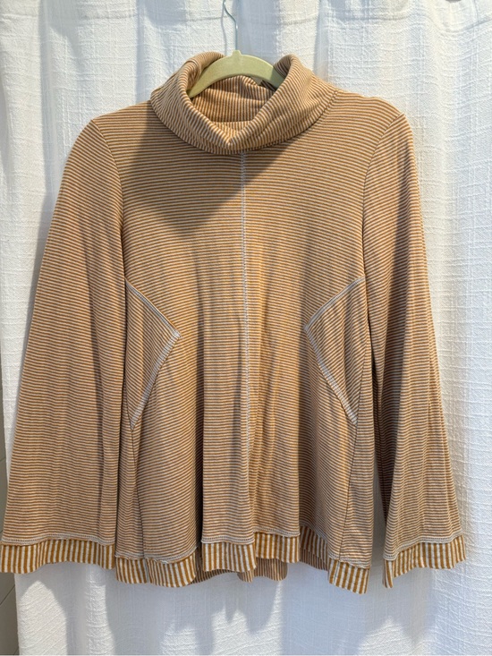 Maeve Sweaters - Maeve Camel Striped Cowl Neck Sweater